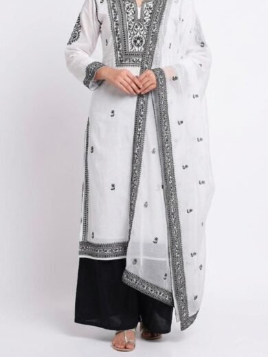3 Pcs Khaddi Net Embroidered Suit with Khatan Trouser (Unstitched)