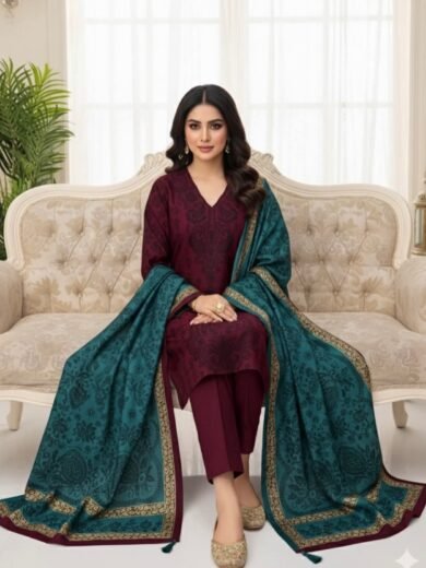 Pure Pashmina Jacquard 5PC Winter Suit