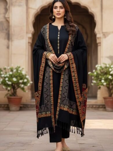 Jacquard Border Wool Suit with Plain Shirt & Trouser