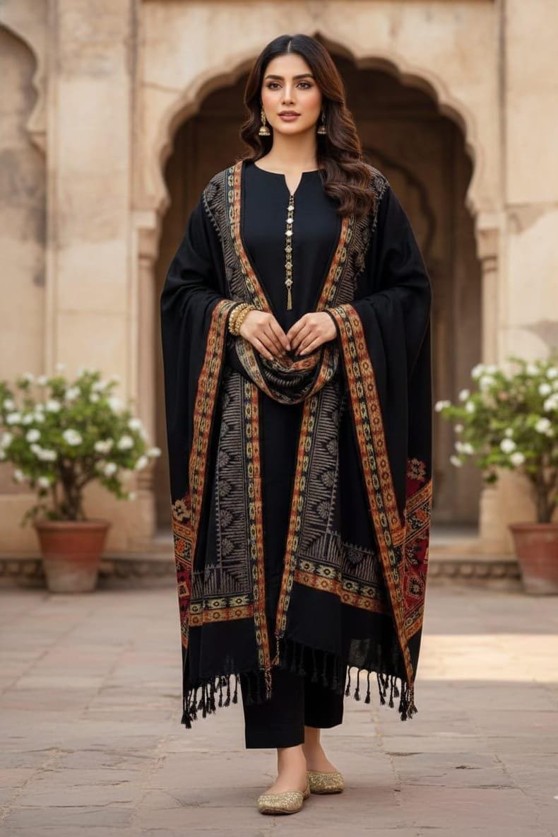 Jacquard Border Wool Suit with Plain Shirt & Trouser