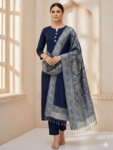 Pure Pashmina 72 Grade Jacquard Shawl 3PC Dress