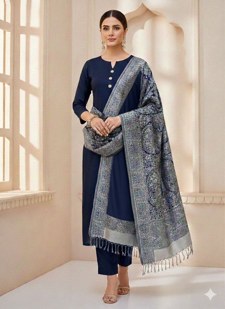 Pure Pashmina 72 Grade Jacquard Shawl 3PC Dress