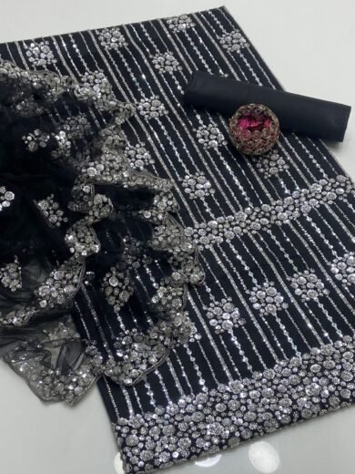 Soft Net Fancy Sequins & Pearls Heavy Work 4-PC Dress