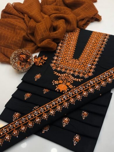 Premium Cotton Embroidered Suit with Chiffon Check Dupatta