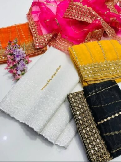 New Chicken Embroidered Cotton 3PC Dress with Organza Dupatta