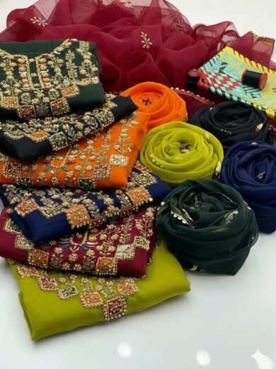 Luxury Organza Multi Appliqué Tilla Aari Beads Embroidered 3PC Suit