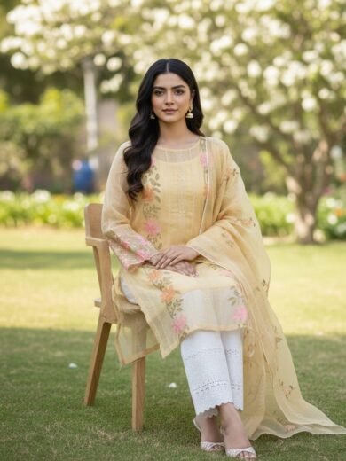 Paper Cotton Embroidered 3PC Suit