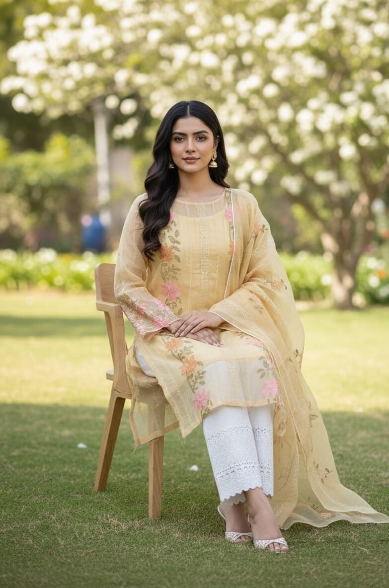 Paper Cotton Embroidered 3PC Suit