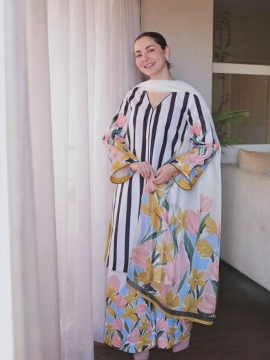 3-Piece Unstitched Swiss Jacquard Lawn Suit with Digital Print