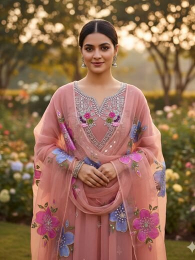 Fancy Wedding 3-Piece Dress with Organza Mirror & Tilla Work