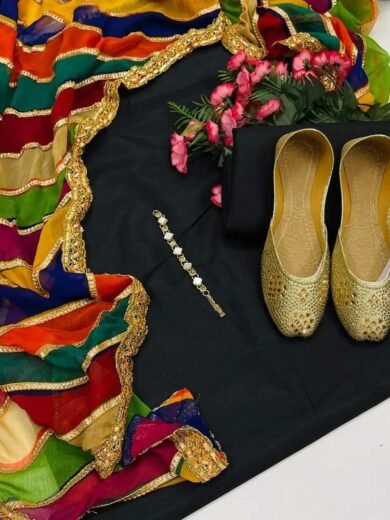 Luxury Kattan Silk 4PC Fancy Suit with Heavy Gotta Dupatta