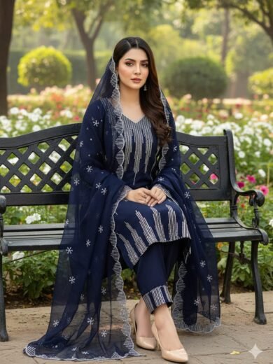 Soft Cotton Lawn 3PC Suit with 3mm Sequin Work & Chiffon Dupatta