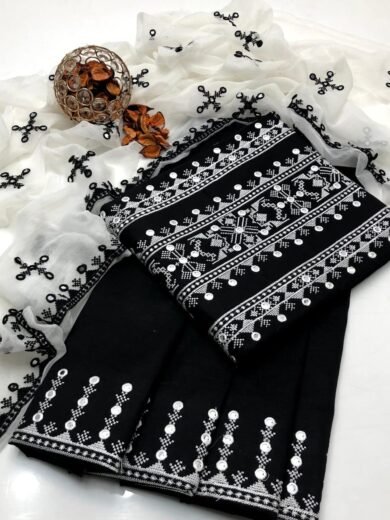 Cross Stitch Contrast Lawn Cotton 4PC Suit with Mirror Embroidery