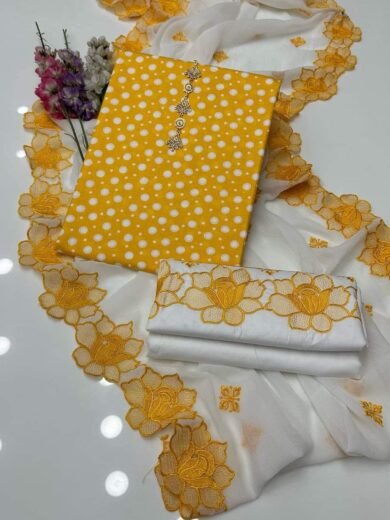 Printed Lawn Cotton 3PC Suit with Embroidered Chiffon Dupatta