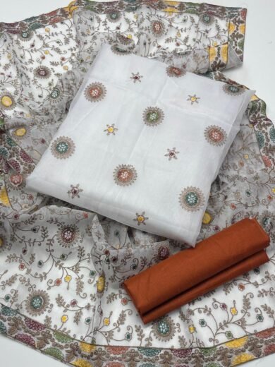 Khaddi Net Embroidered 3PC Dress with Heavy Jaal Dupatta