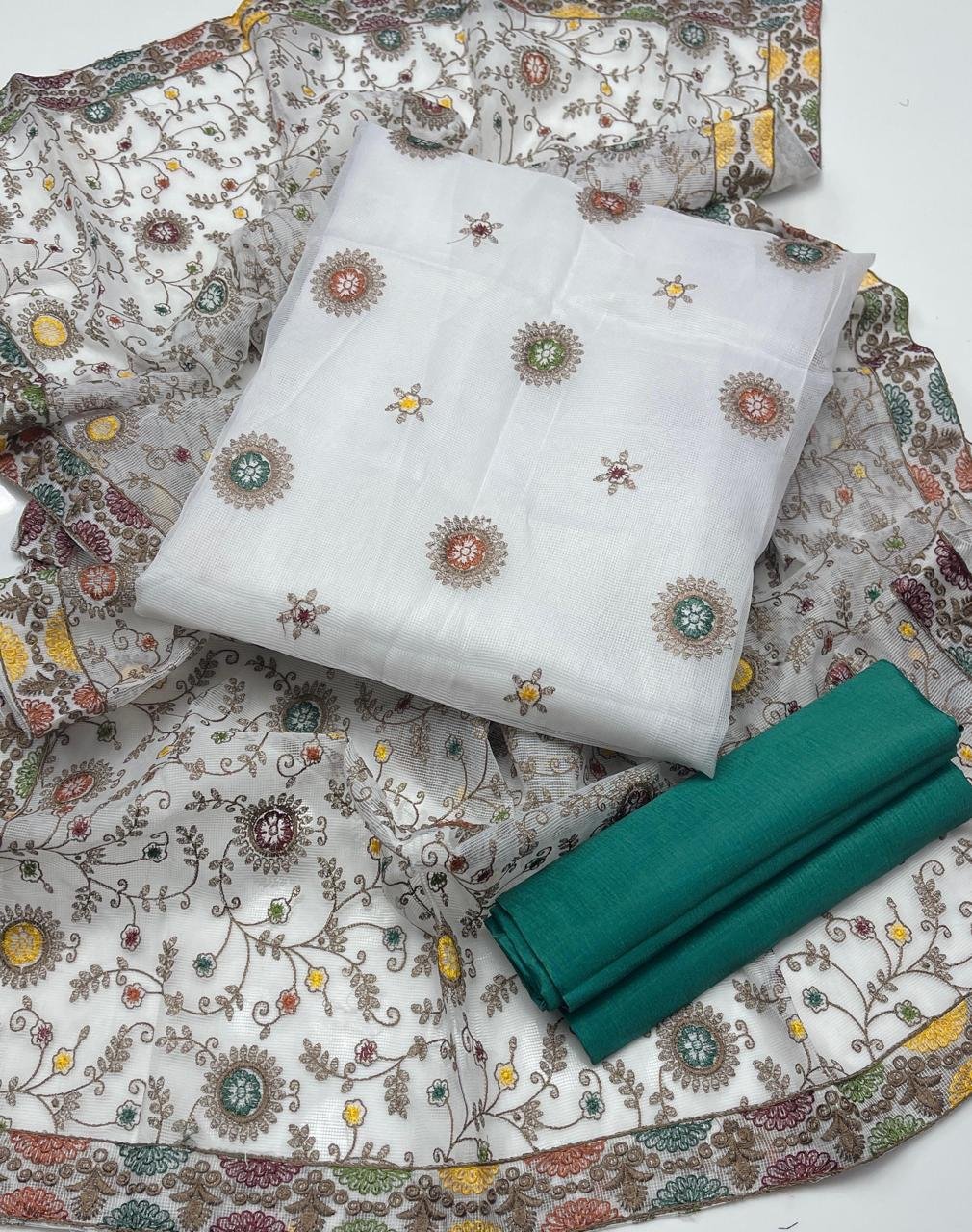 Khaddi Net Embroidered 3PC Dress with Heavy Jaal Dupatta - Image 3