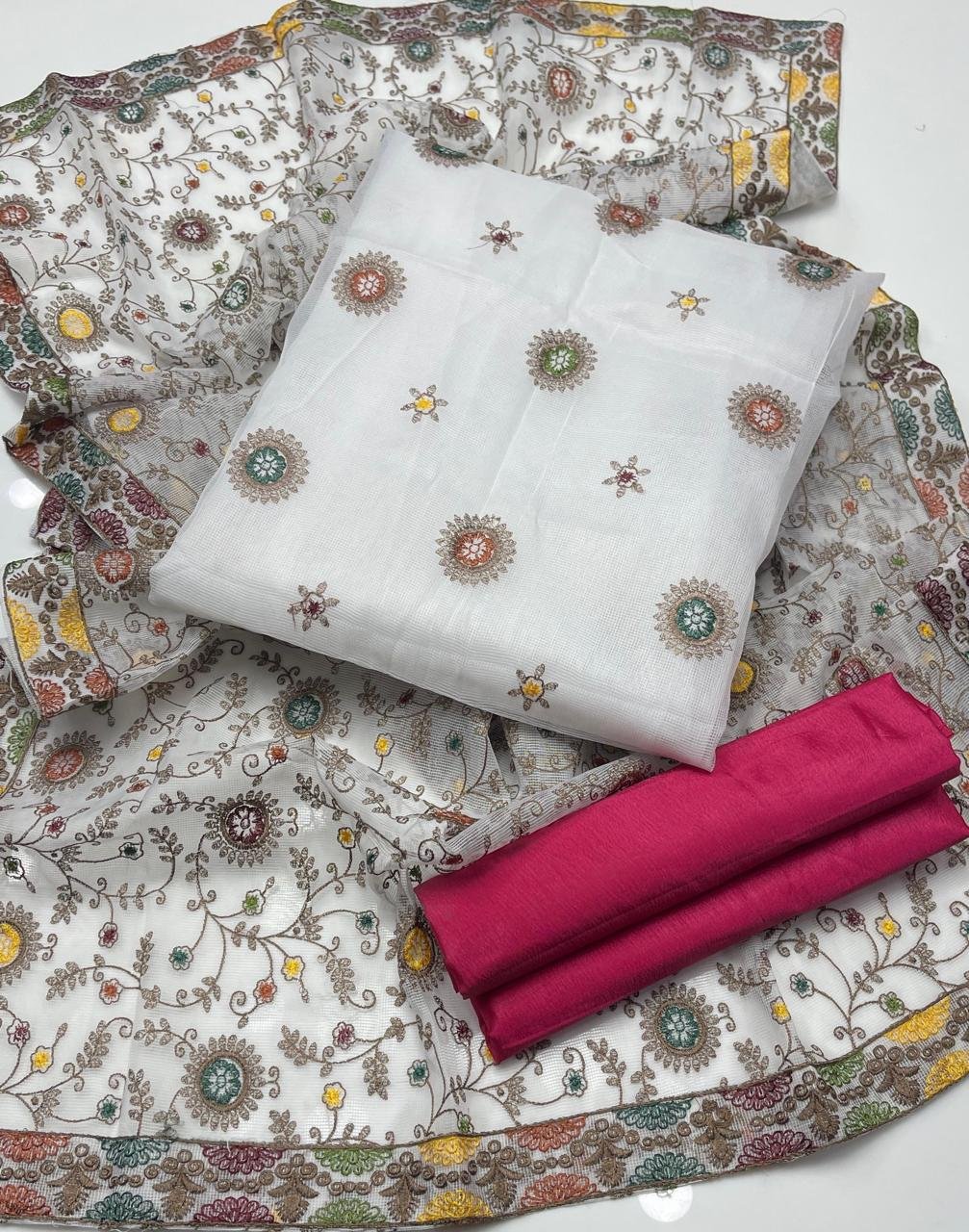 Khaddi Net Embroidered 3PC Dress with Heavy Jaal Dupatta - Image 5