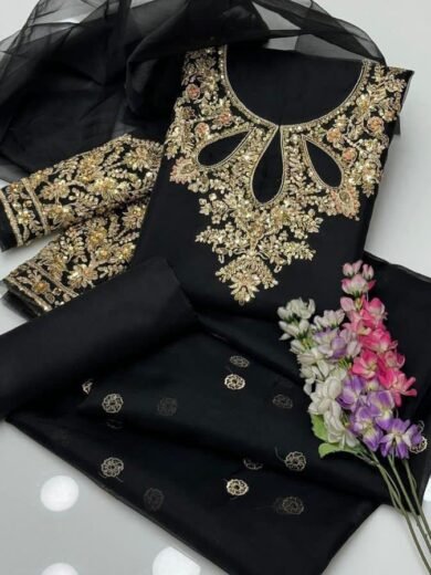 Indian Organza Nagina & Beads Work 3PC Dress with Kattan Silk Trouser