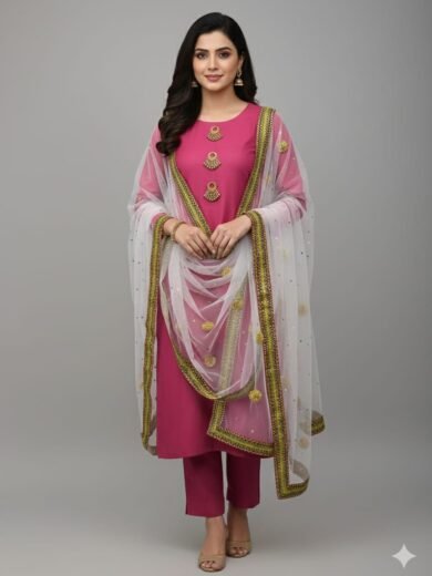 Kattan Silk 3PC Fancy Suit with Handmade Gotta Dupatta