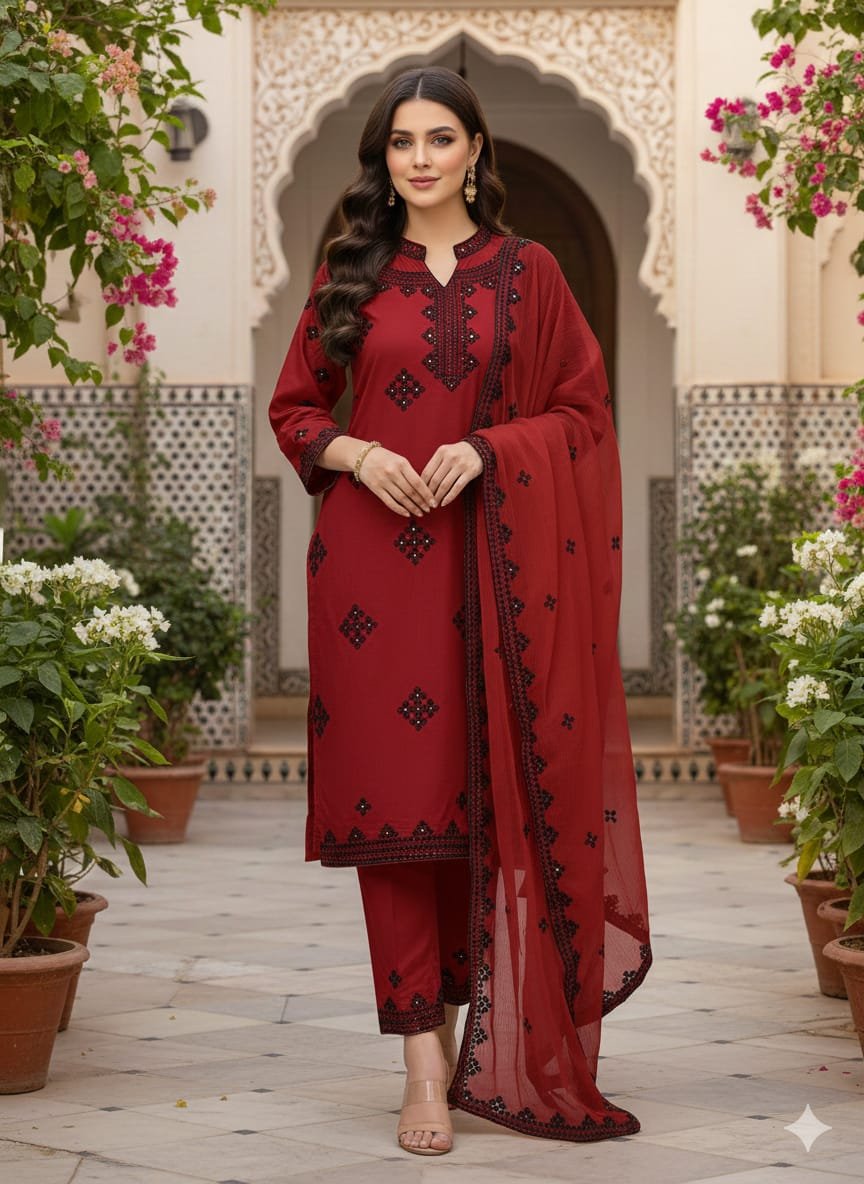 Anarkha Style Heavy Embroidered Lawn Cotton 3PC Suit - Image 3