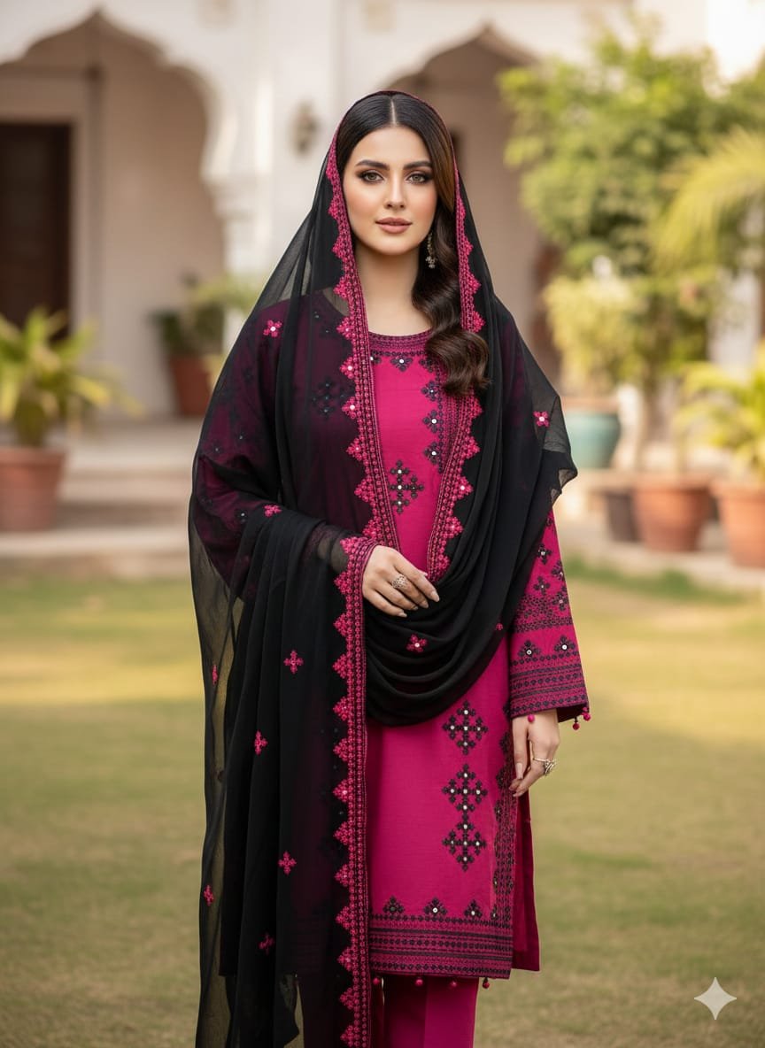 Anarkha Style Heavy Embroidered Lawn Cotton 3PC Suit - Image 5