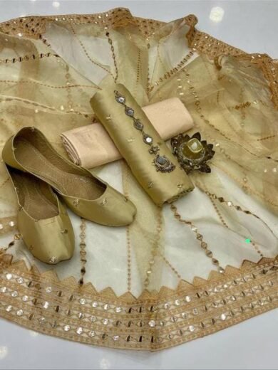 Fancy Organza 9mm Embroidered 3PC Suit with Khussa