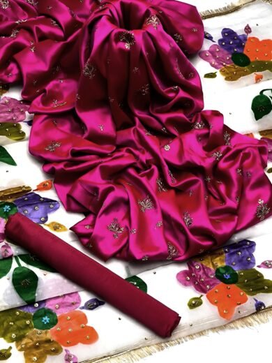 Shamoz Silk 3mm Embroidered Shirt with Organza Handpaint Dupatta 3PC Suit