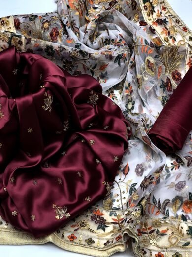 Heavy Indian Organza Dupatta 3PC Suit with 3mm Embroidered Shirt