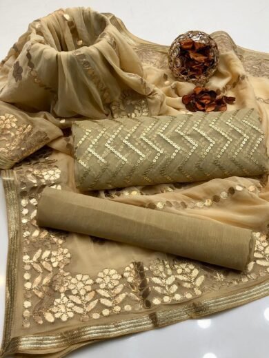 Pure Indian Silk 3PC Unstitched Suit with Gotta Work Dupatta