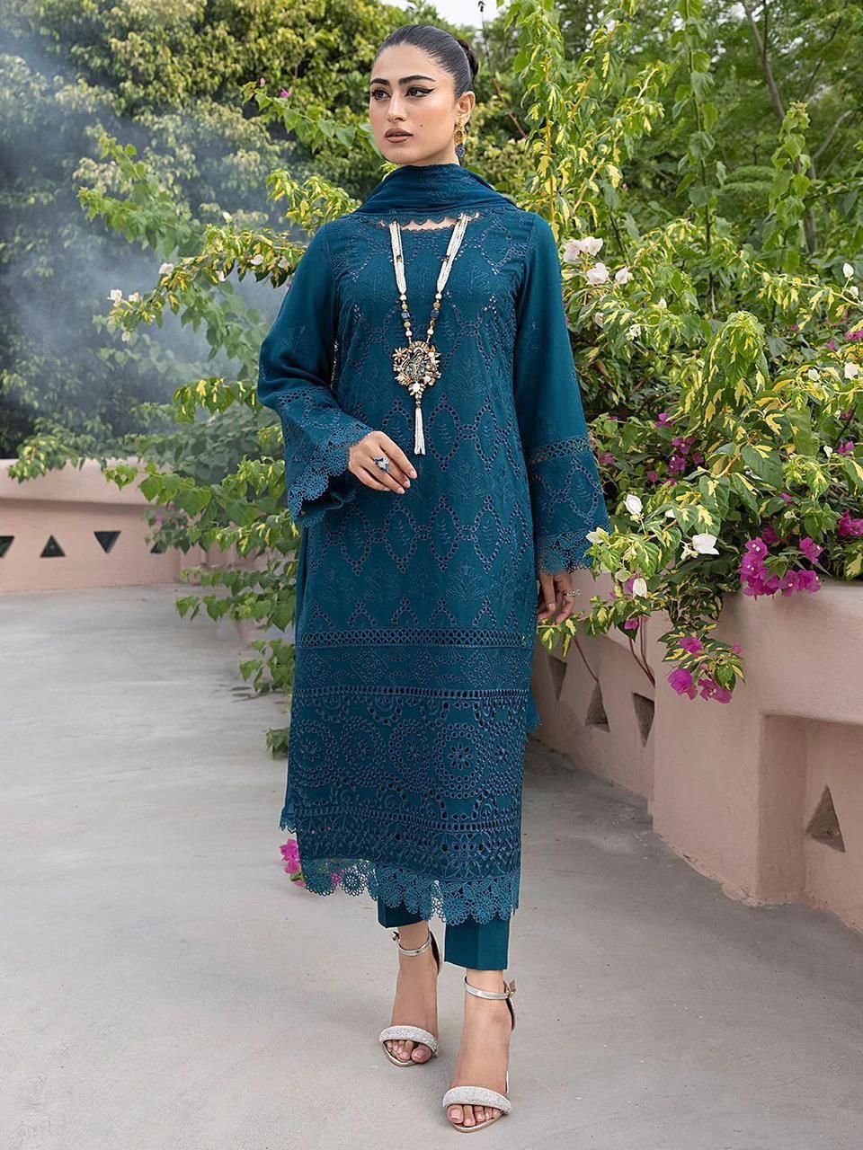 Heavy Embroidered Lawn Suit with Chikankari & Chiffon Dupatta