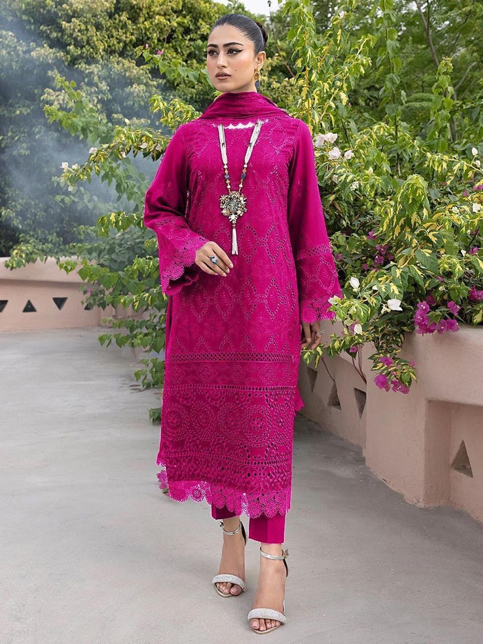 Heavy Embroidered Lawn Suit with Chikankari & Chiffon Dupatta - Image 6