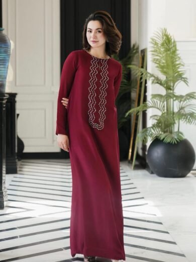 Unstitched Shamoz Silk Suit with Kundan Work & Lace Dupatta – 3 Piece