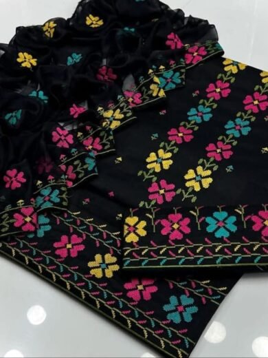 Lawn Cotton 3PC Suit with Cross Stitch Multi Gulab Embroidery