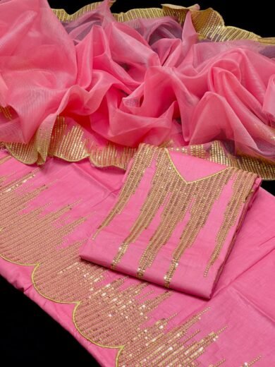 Lawn 3PC Suit with 3mm Sequence Embroidery & Khadi Net Cutwork Dupatta