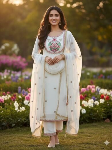 Pure Indian Organza 2PC Suit with Multi Embroidery & Nagina Work