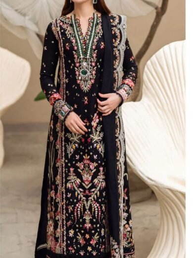 Pure Airjet Lawn 3PC Suit with Heavy Embroidery & Khaadi Net Dupatta
