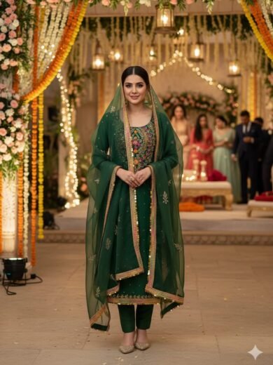 Pure Indian Organza 3PC Suit with Multi Embroidery & Nagina Work