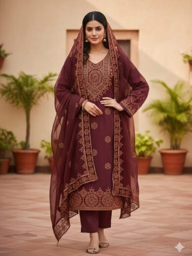 Aari Balochi 3PC Cotton Dress with Heavy Embroidery