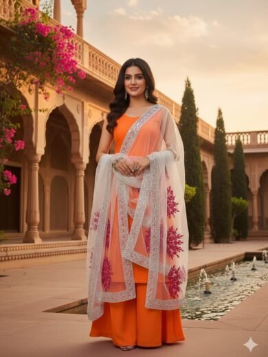 New Fancy Collection 3PC Shine Kattan Silk Suit with Real Mirror Work