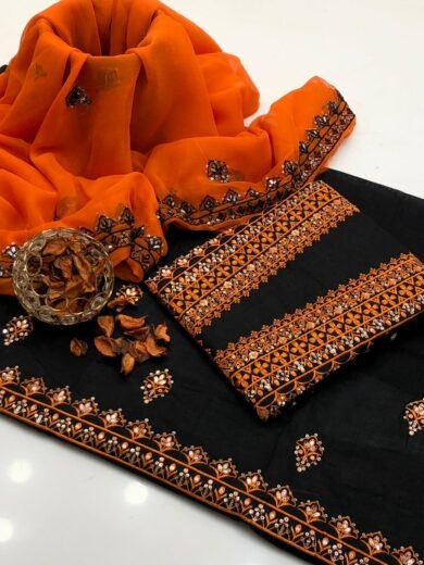 Sequence Work 3PC Soft Lawn Cotton Suit with Chiffon Dupatta