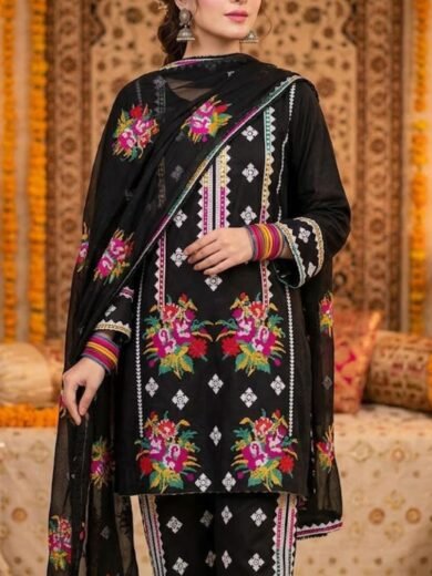 Gulab Contrast Multi Embroidered Lawn Cotton 3PC Suit