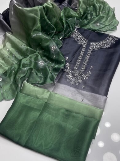 Pure Lava Silk Tie & Dye 2PC Suit with Crystal Beads Handwork & Oil Paint Dupatta